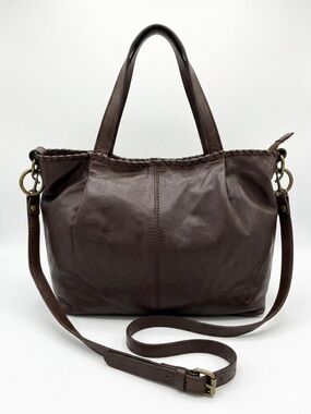 Patricia Nash Toscana Large Leather Shoulder Bag Boho Whipstitch Satchel Brown